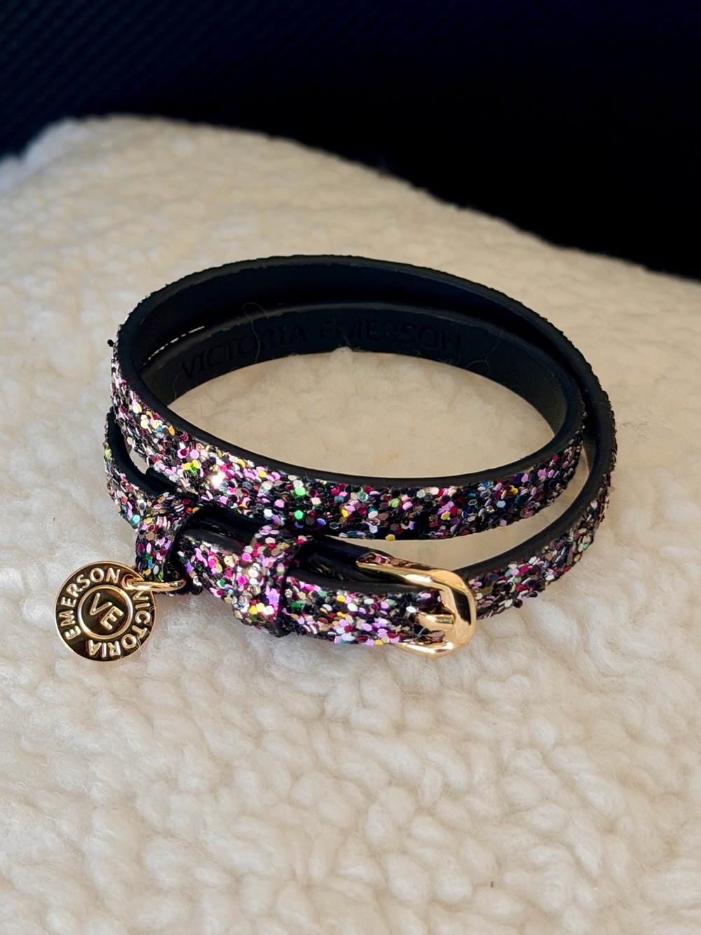 Victoria Emerson Multicolor Glitter Double-Wrap Leather Bracelet with Gold Charm